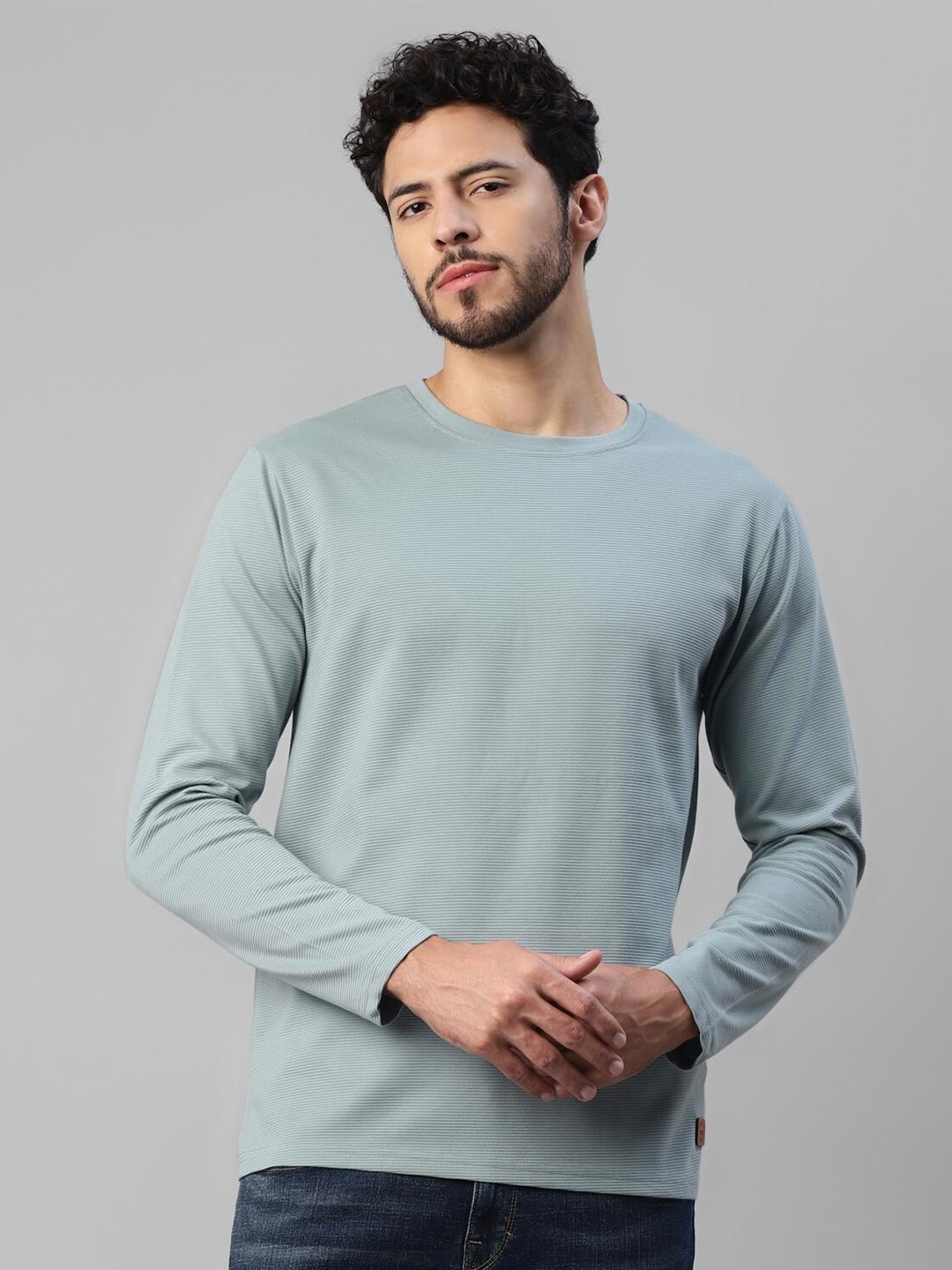 

UrbanMark Self Design Round Neck Regular Fit T-shirt, Sea green