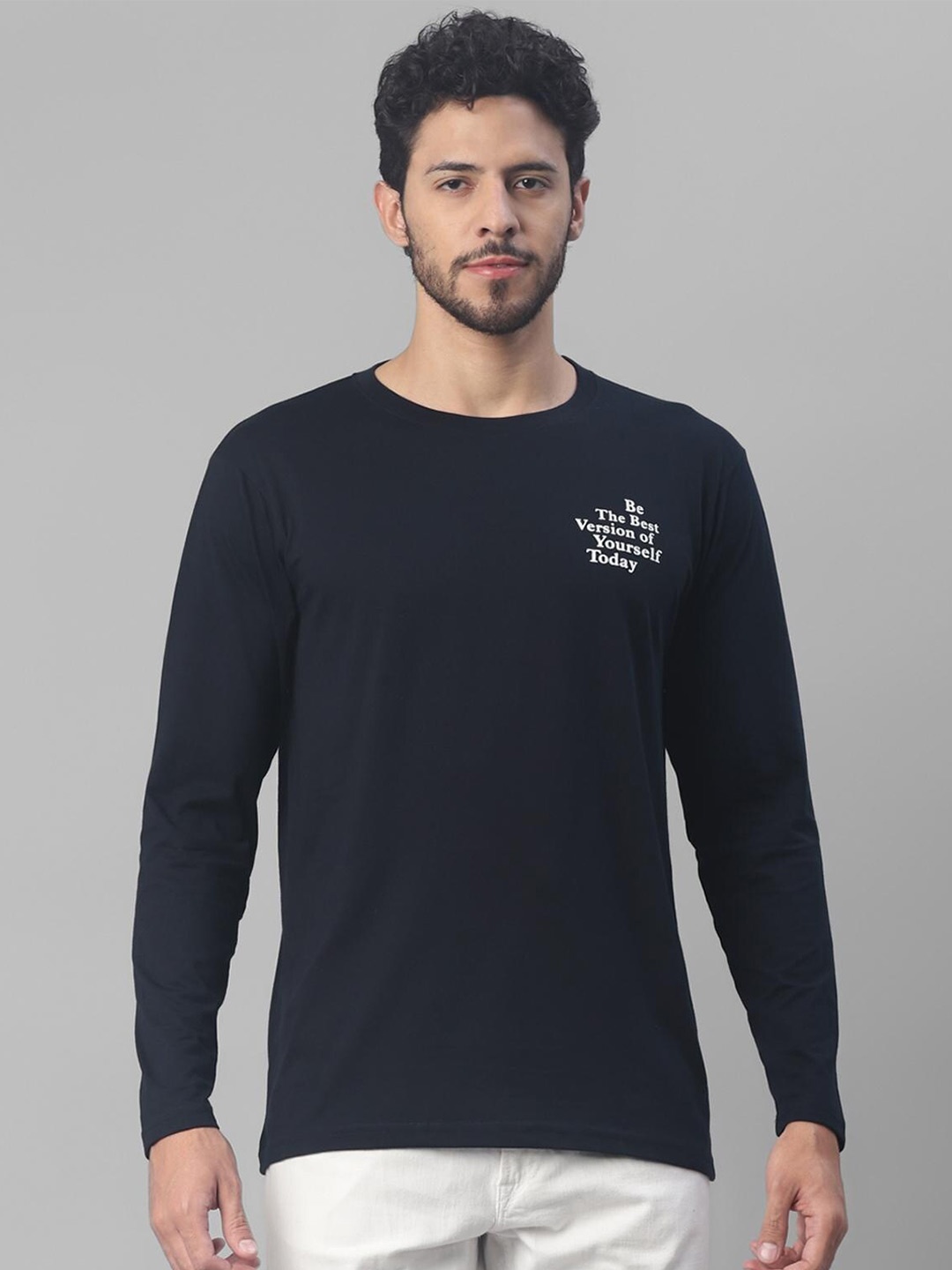 

UrbanMark Typography Printed Round Neck T-shirt, Navy blue
