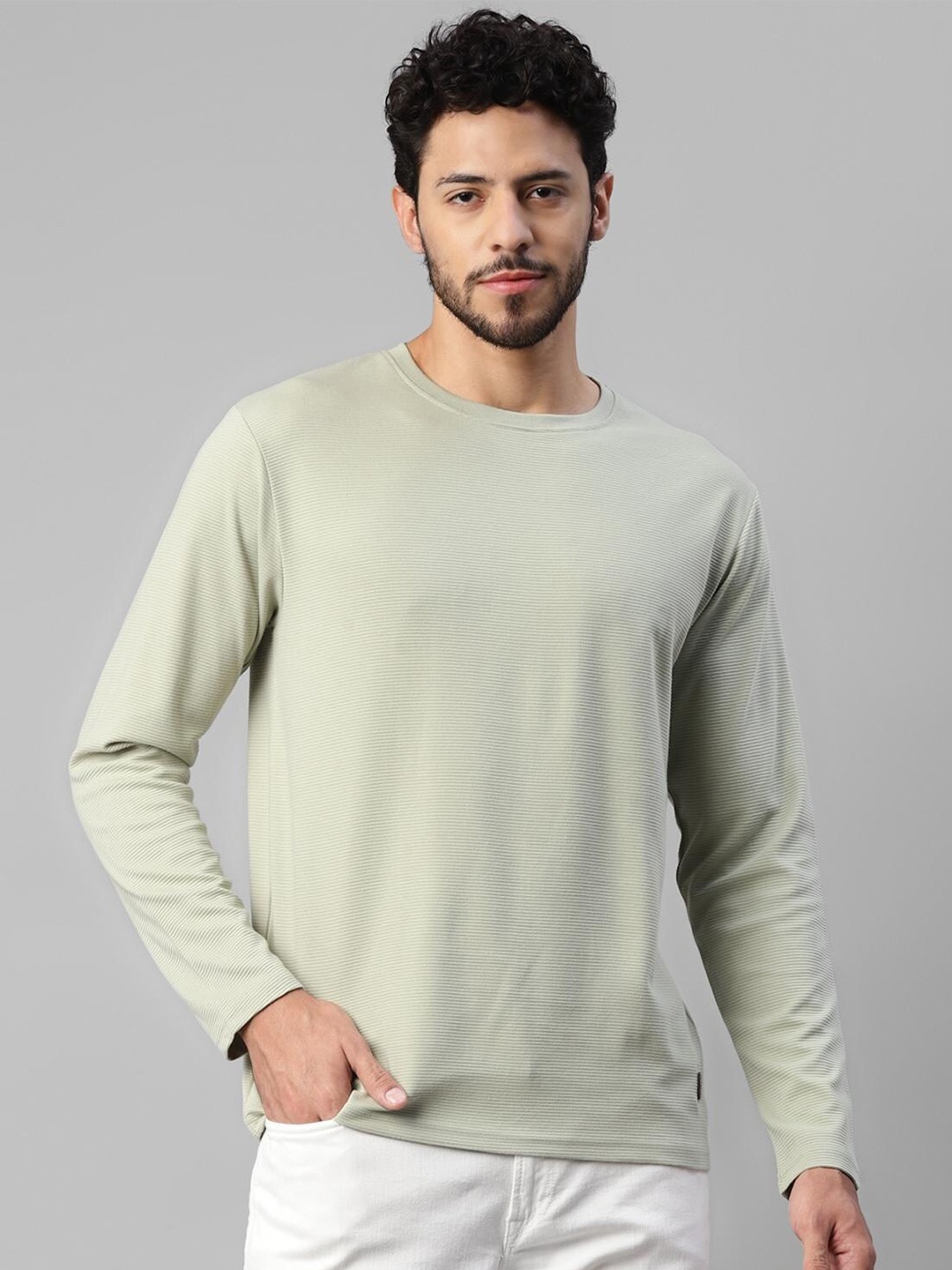 

UrbanMark Long Sleeves Casual Knitted T-shirt, Green