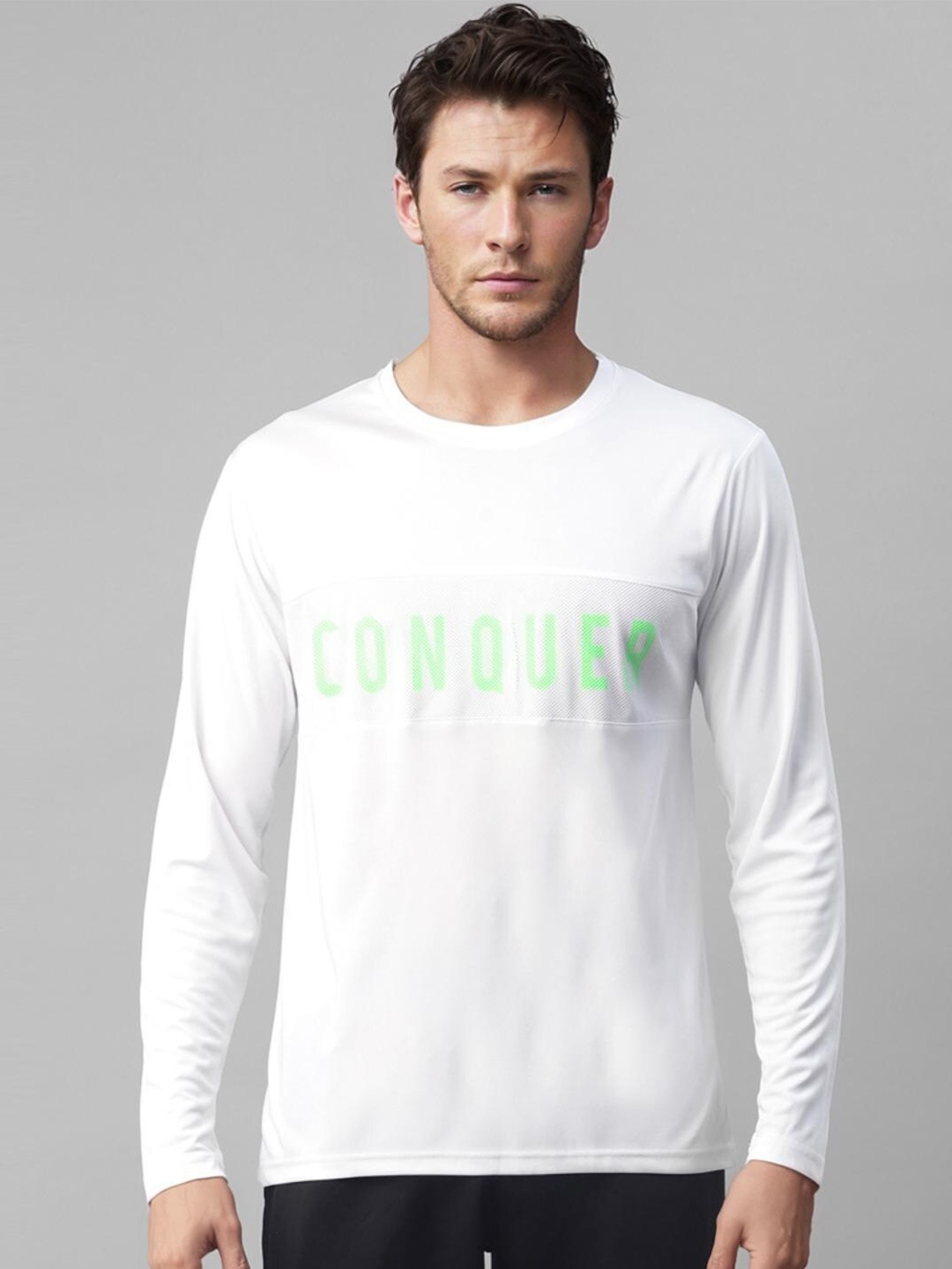 UrbanMark Typography Printed Long Sleeves Casual Knitted T-shirt, White