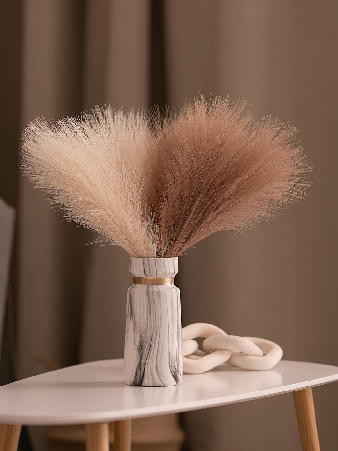 

BS AMOR Brown & Beige 4 Pieces Artificial Faux Pampas Grass