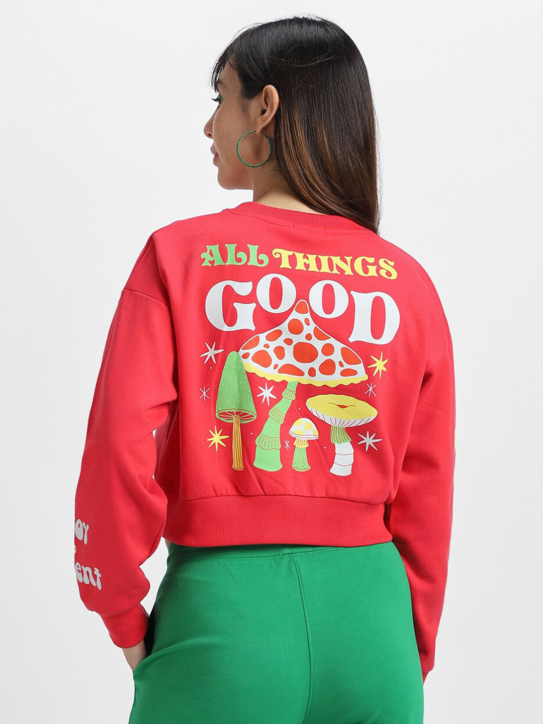 

JUNEBERRY Printed Crop Fleece Sweatshirt, Pink