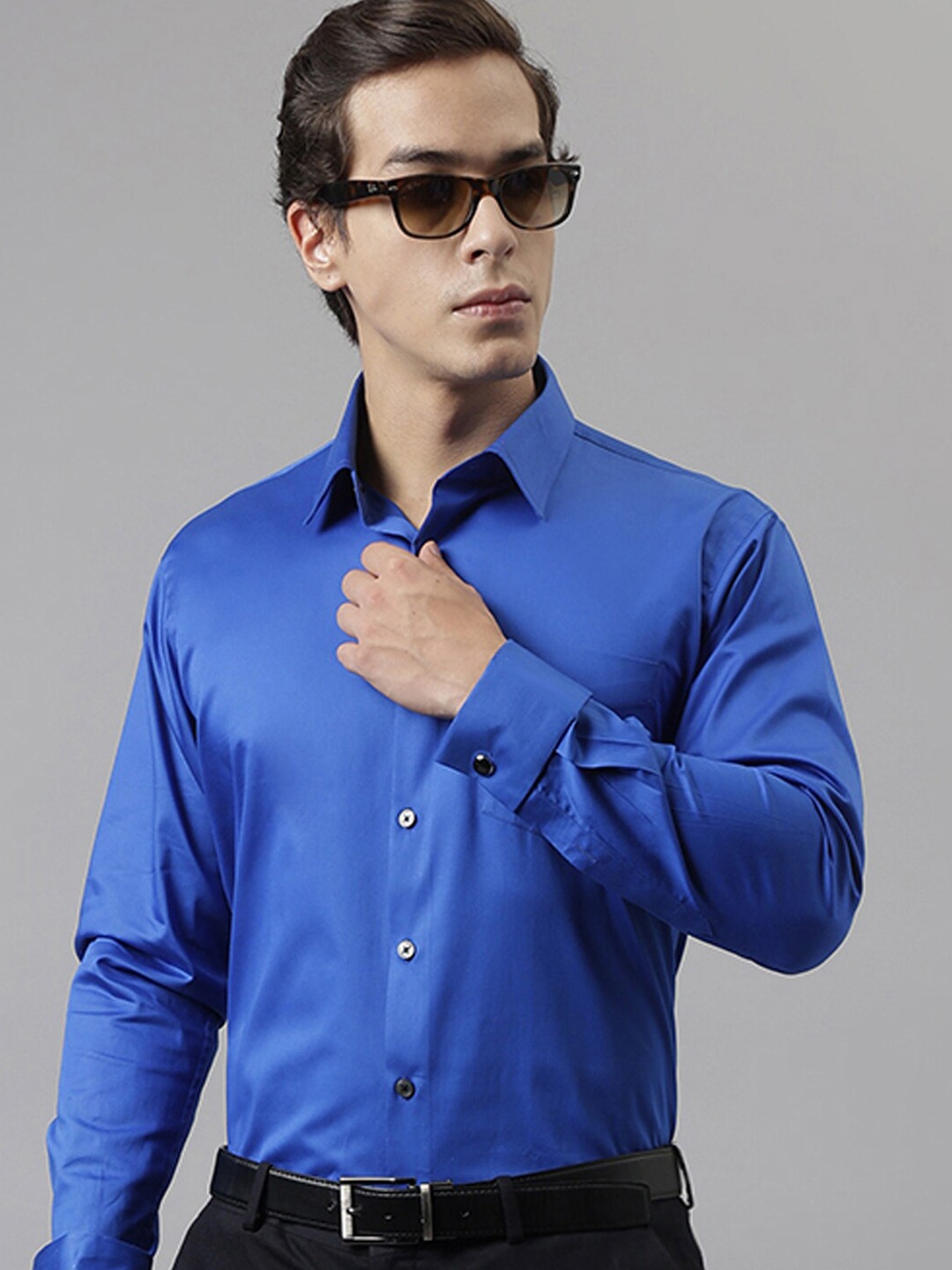 

Hancock Premium Slim Fit Cotton Satin French Cuff Formal Shirt, Blue