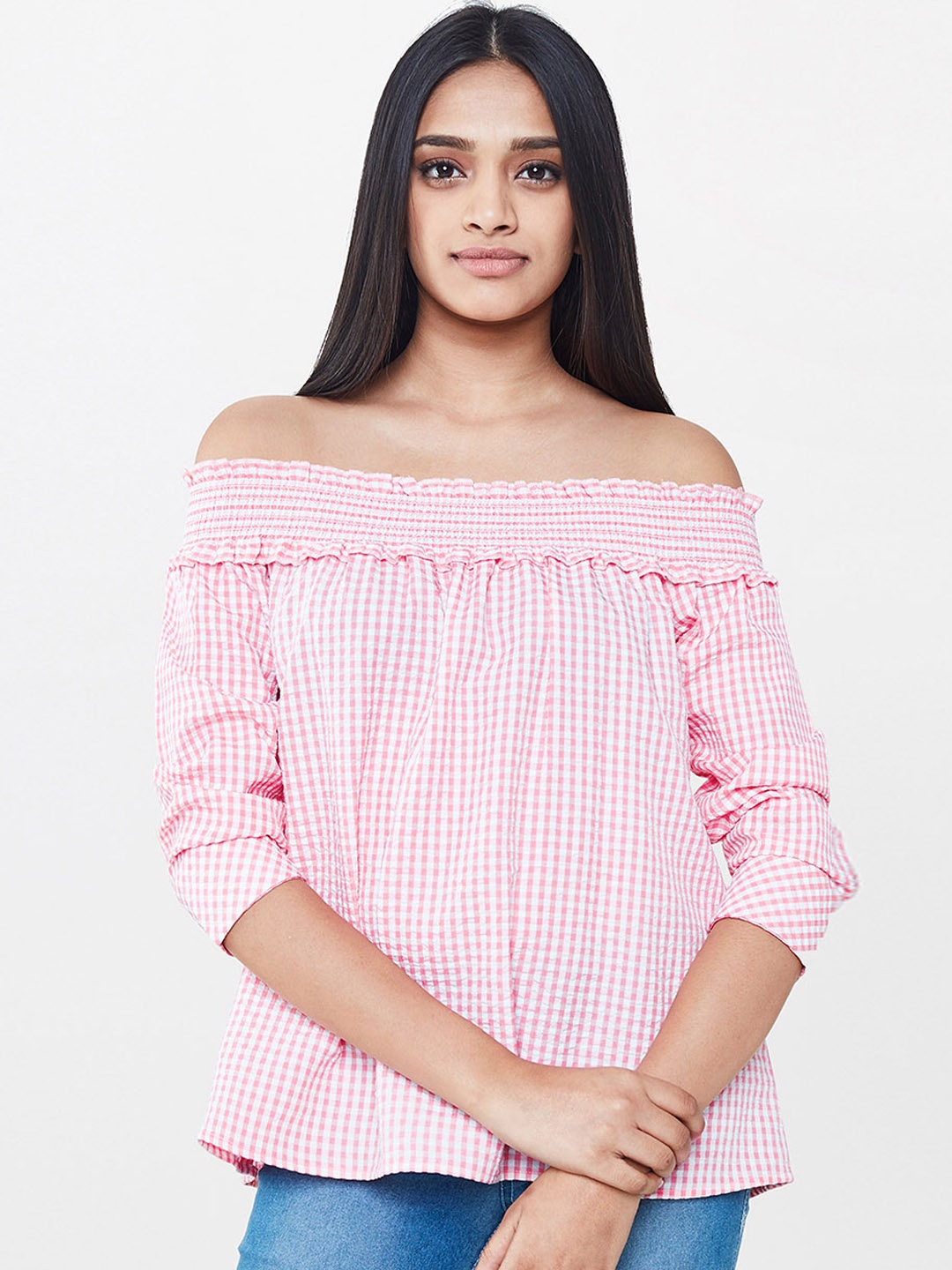 

AND Women White & Pink Printed Top