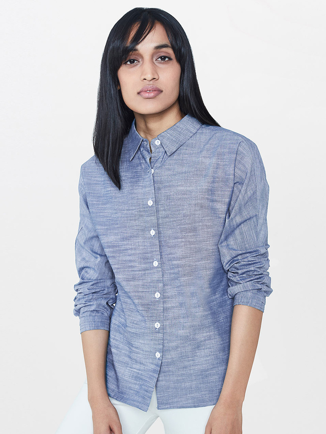 

AND Women Blue Regular Fit Solid Casual Shirt