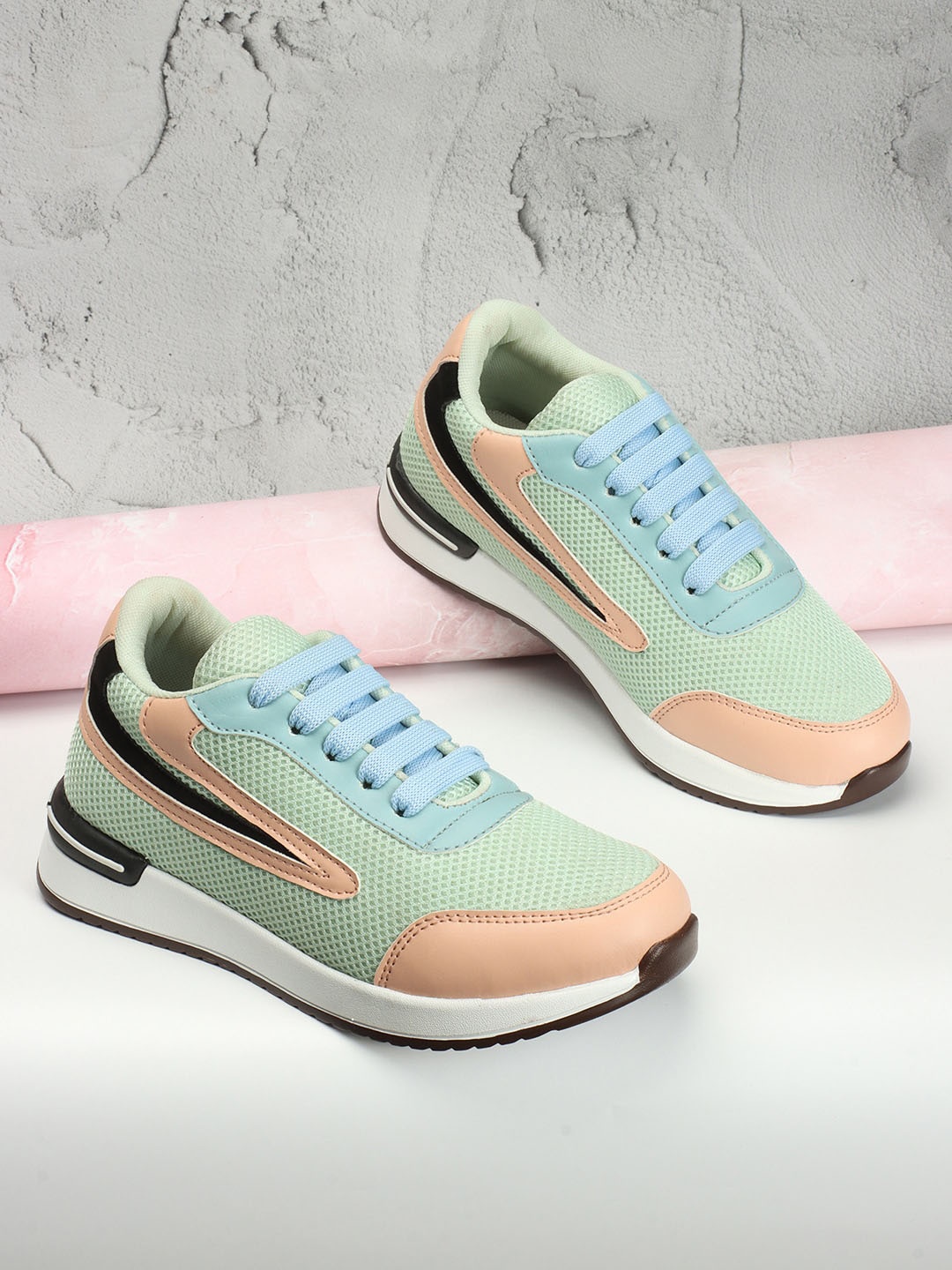 

OPHELIA Women Colourblocked Lace-Up Sneakers, Sea green