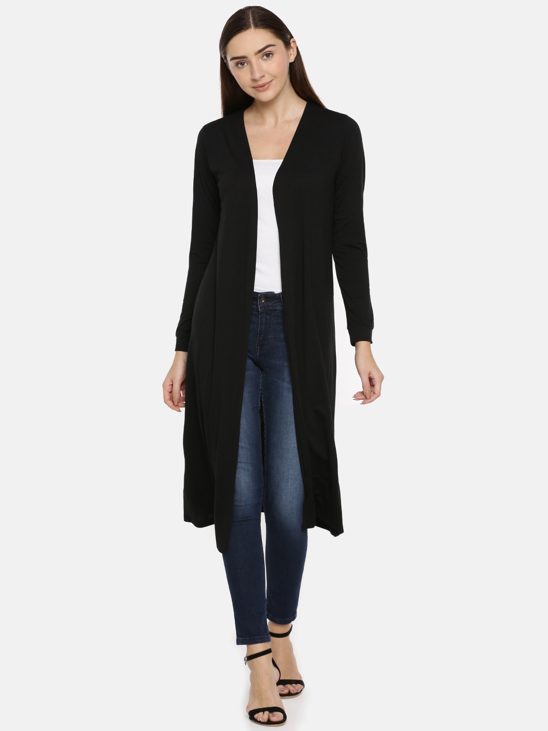 

AND Women Black Solid Open Front Shrug