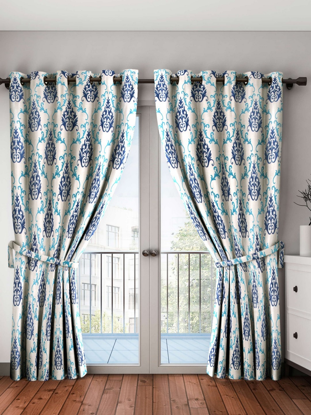 

Cortina Set of 2 Floral Printed Door Curtains, Blue