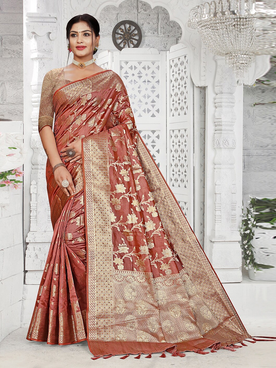 

Pisara Woven Design Zari Organza Saree, Brown