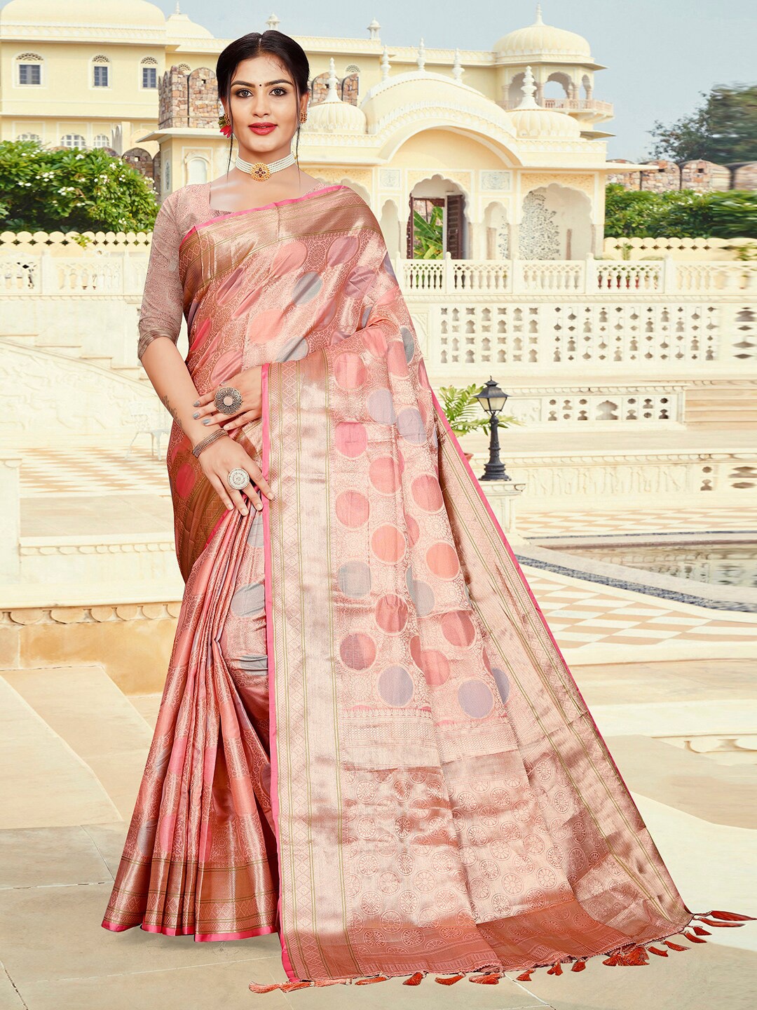 

Pisara Woven Design Zari Organza Saree, Pink