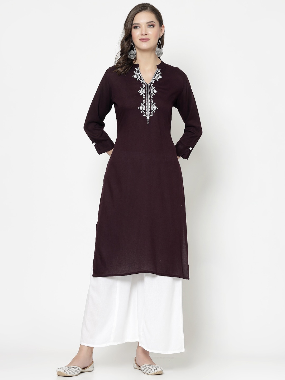 

KALINI Ethnic Motifs Embroidered Kurta with Palazzos, Burgundy