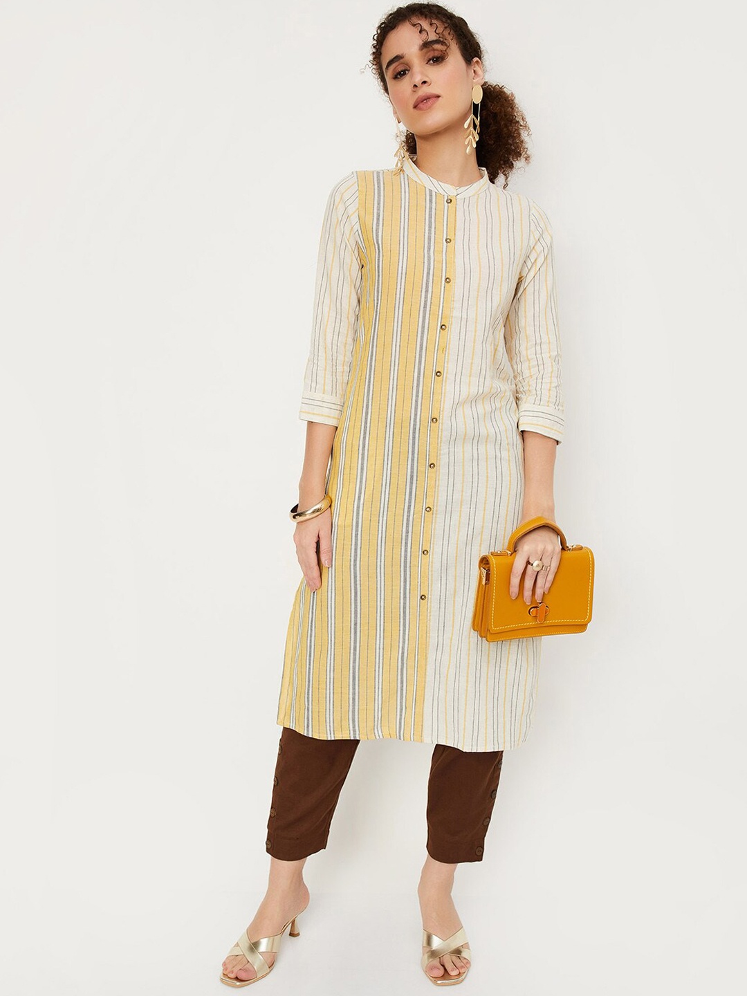 

max Striped Cotton Straight Kurta, Yellow