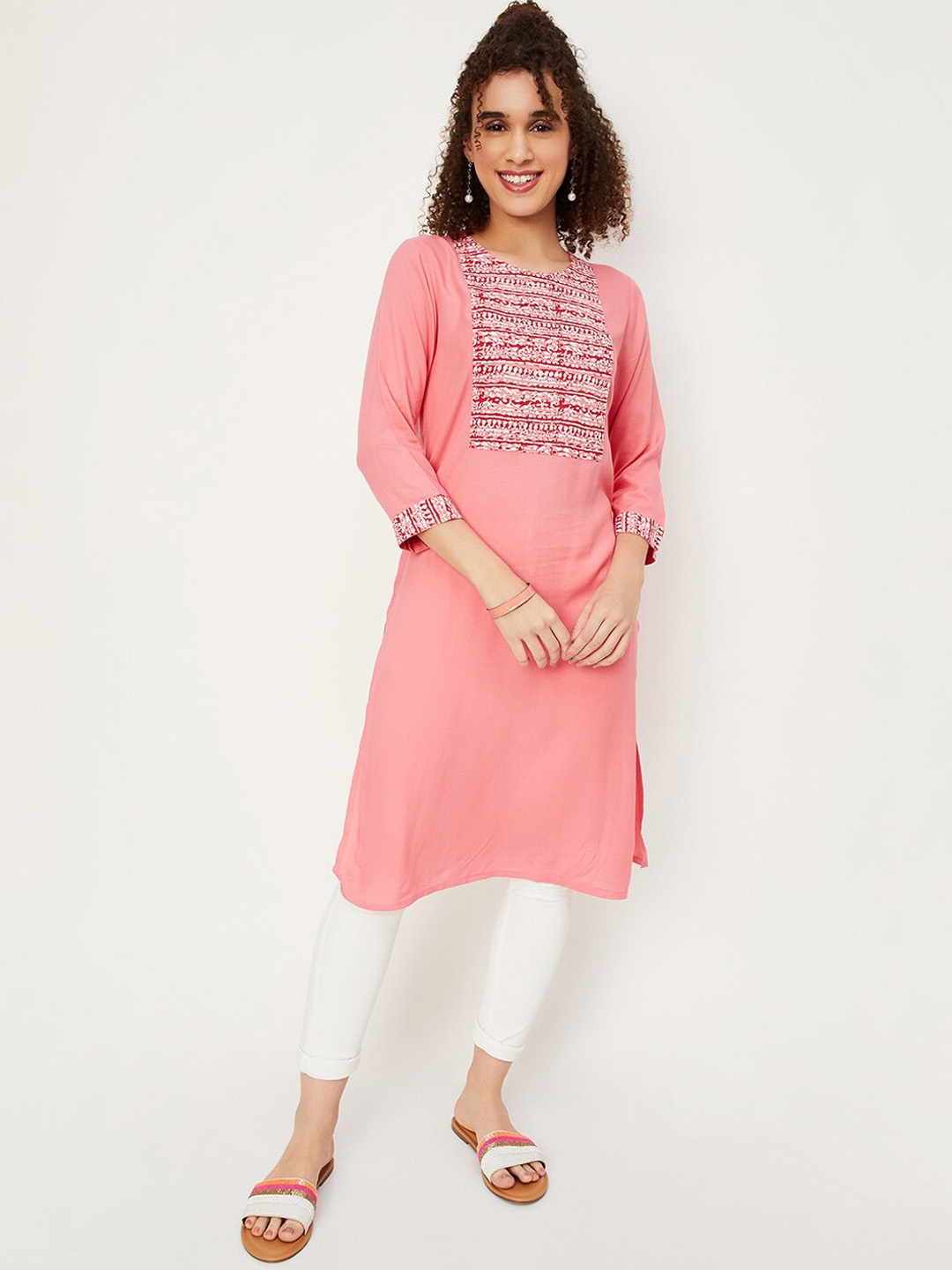 

max Abstract Printed Yoke Design Straight Kurta, Pink