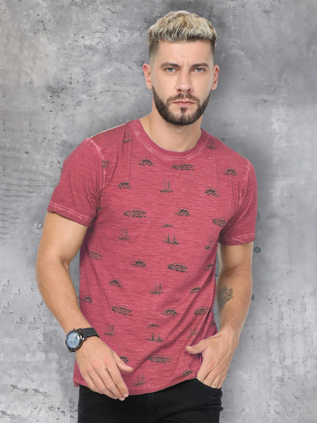 

fanideaz Biker Printed Cotton T-shirt, Red