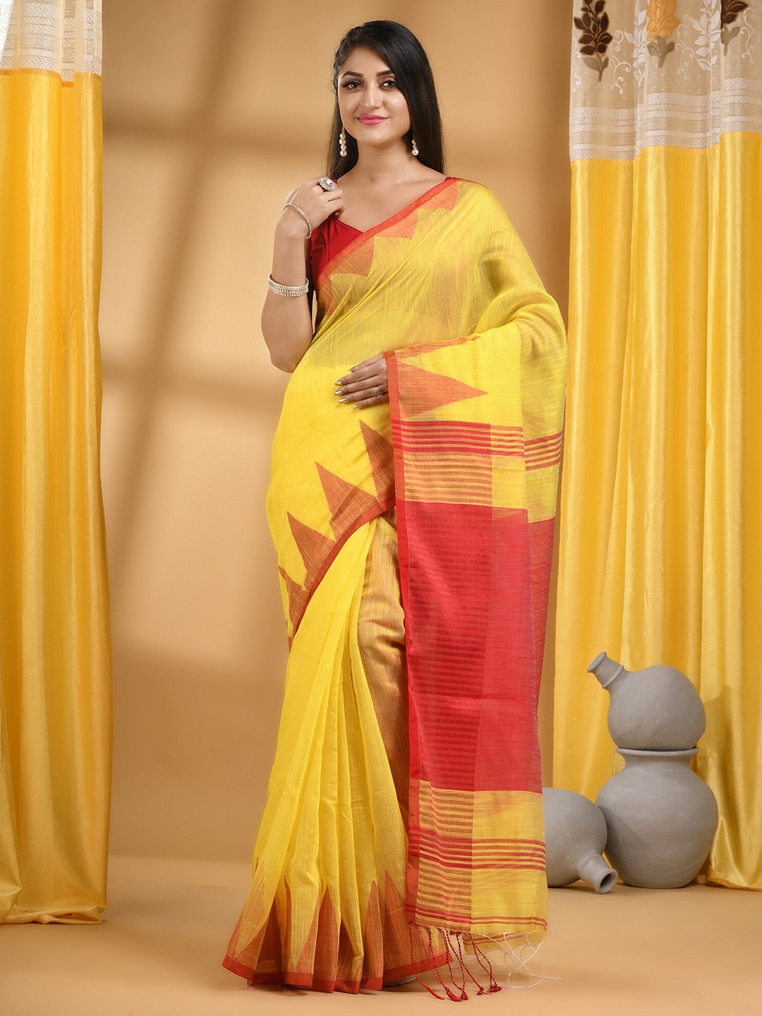 

DESH BIDESH Pure Cotton Khadi Saree, Yellow