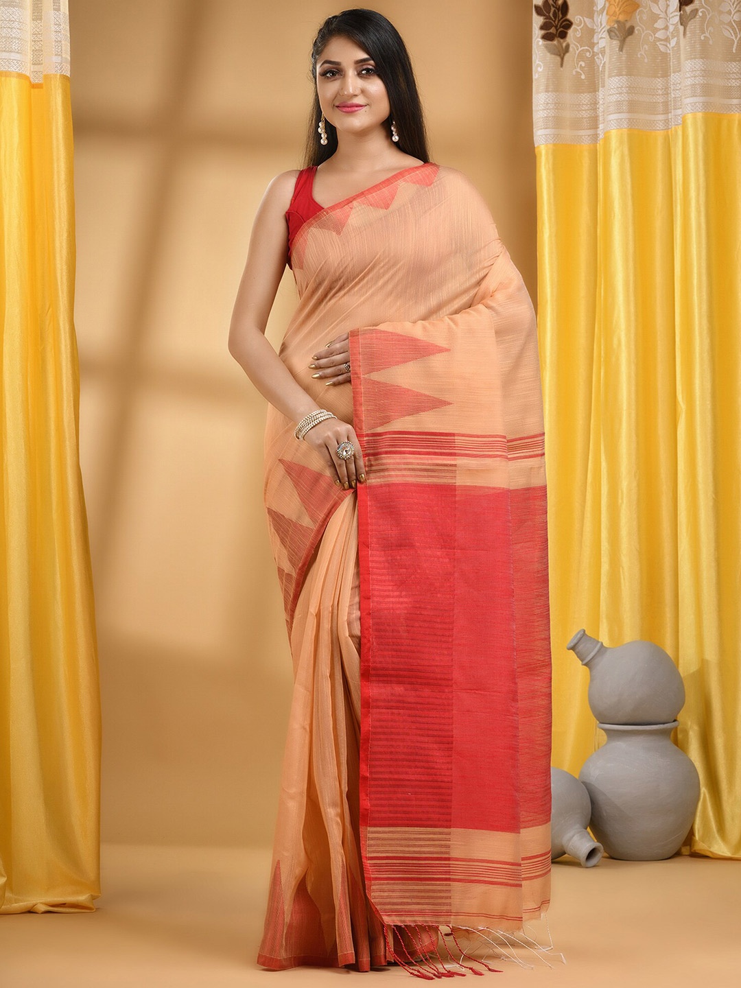 

DESH BIDESH Pure Cotton Khadi Saree, Cream