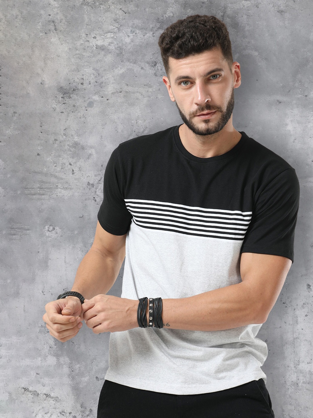 

fanideaz Striped Round Neck T-shirt, Grey