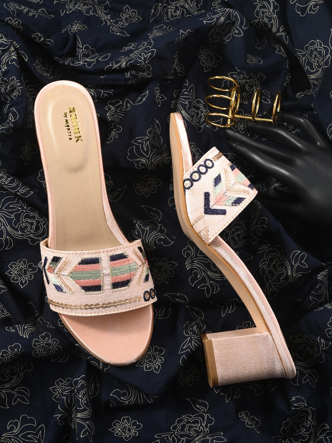 

Anouk Cream-Coloured Embellished Open Toe Block Heels