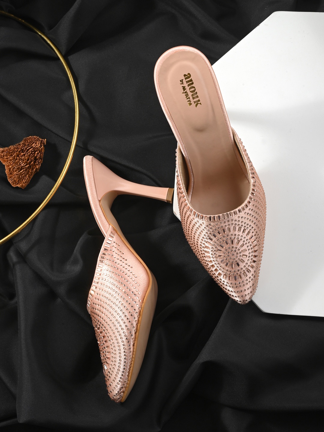 

Anouk Peach-Coloured Embellished Pointed Toe Party Slim Mules