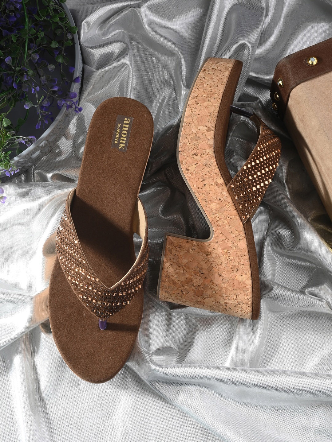 

Anouk Copper-Toned Embellished Party Block Heels