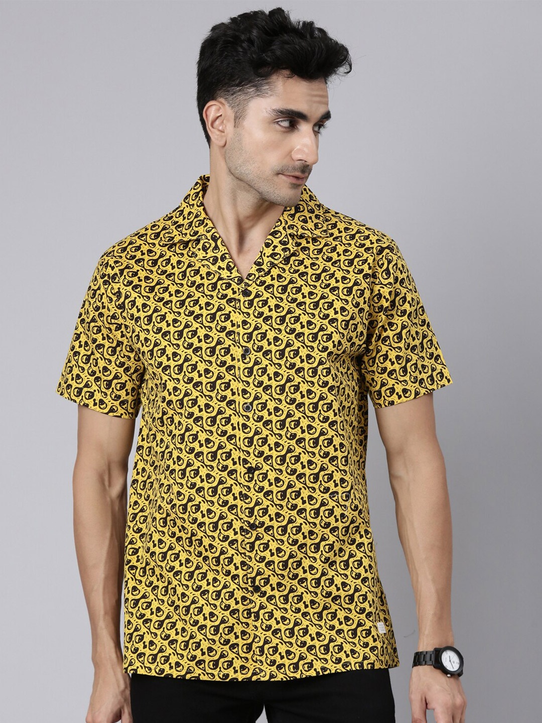 

Joven Abstract Printed Slim Fit Cotton Casual Shirt, Yellow