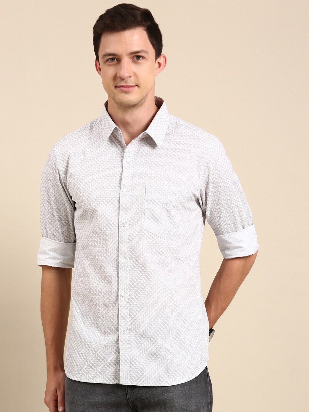 

Joven Slim Fit Micro Ditsy Printed Cotton Casual Shirt, White