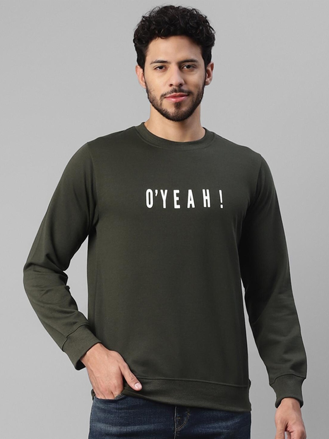 

UrbanMark Typography Printed Pullover Sweatshirt, Olive