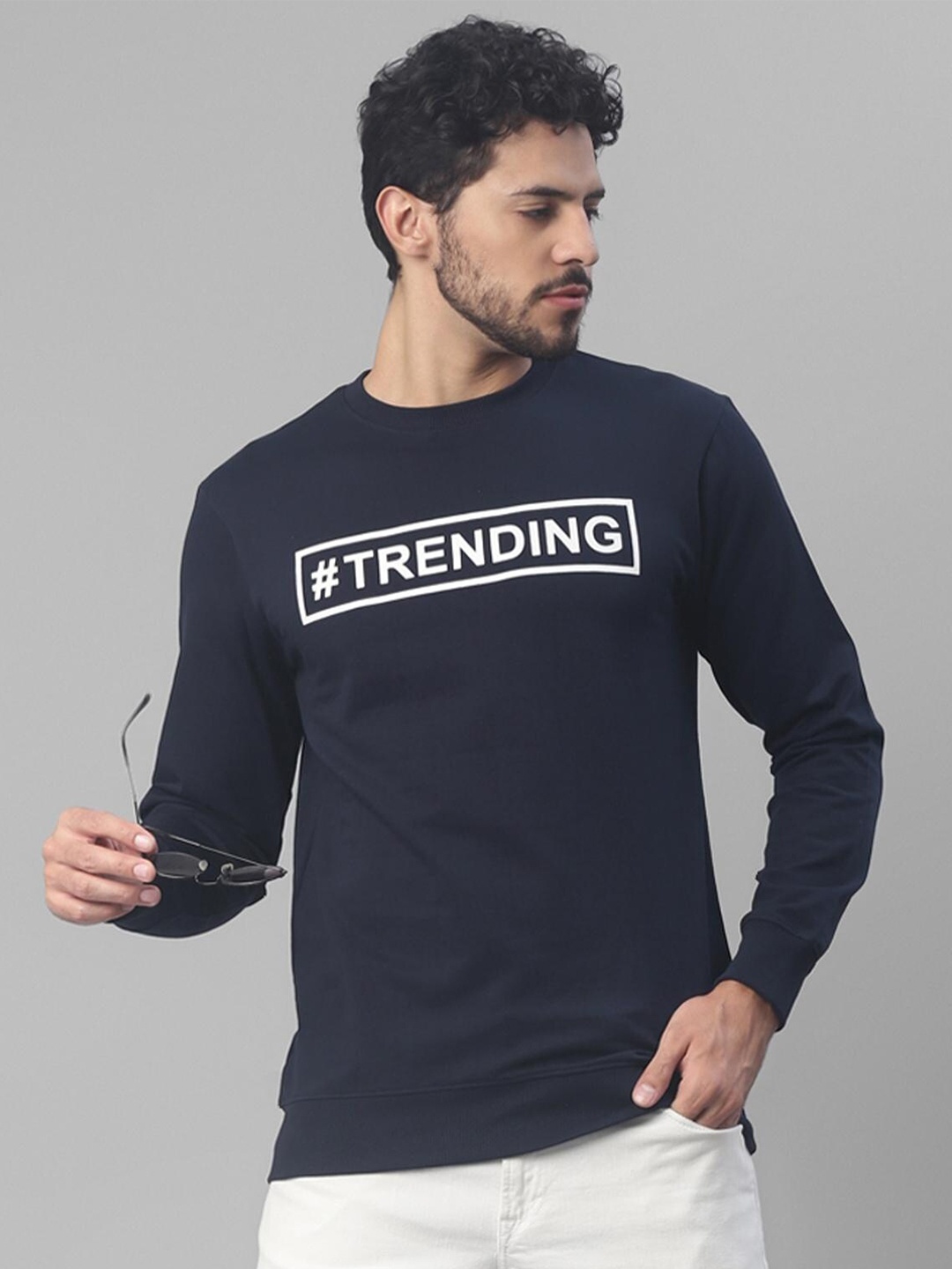 

UrbanMark Typography Printed Long Sleeves Pullover, Navy blue