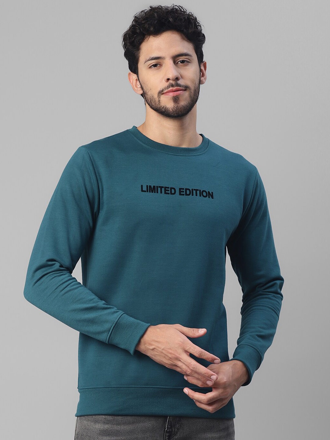 

UrbanMark Typography Printed Long Sleeves Pullover, Teal