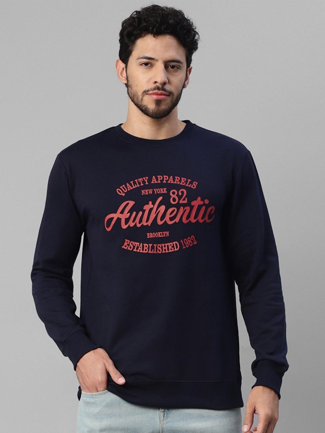 

UrbanMark Typography Printed Long Sleeves Pullover, Navy blue