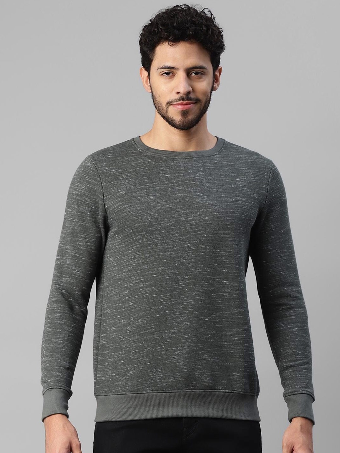 

UrbanMark Round Neck Long Sleeves Pullover, Grey melange