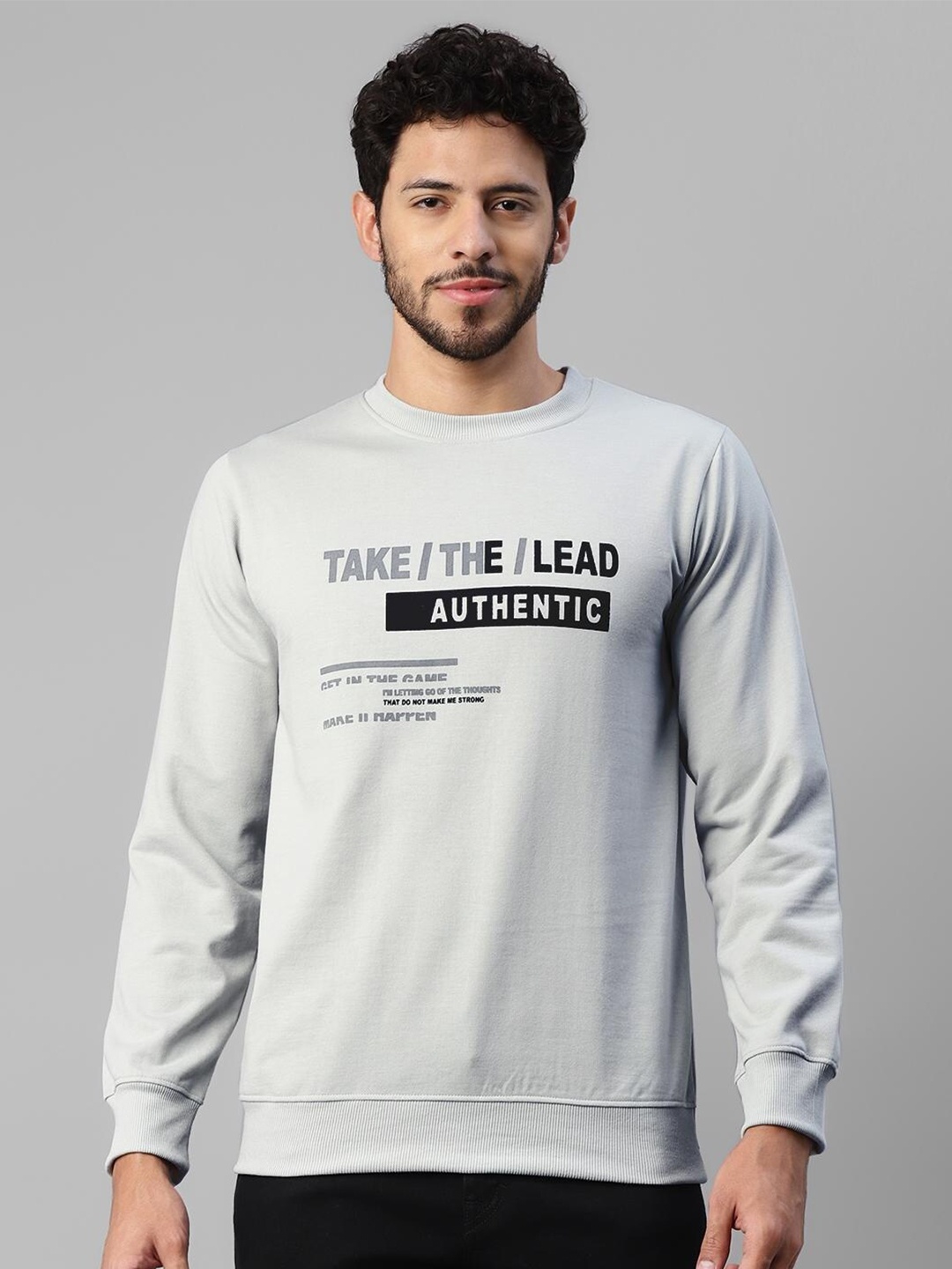 

UrbanMark Typography Printed Pullover, Grey