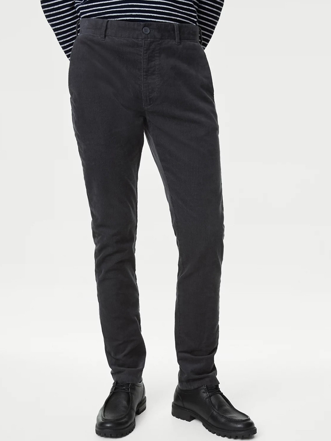 

Marks & Spencer Men Slim Fit Mid-Rise Plain Cotton Trousers, Black