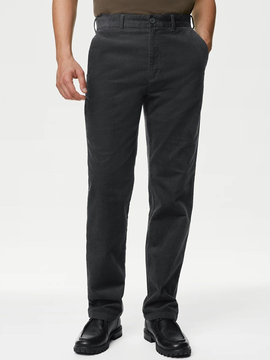 

Marks & Spencer Men Regular Fit Mid-Rise Plain Cotton Chinos, Black