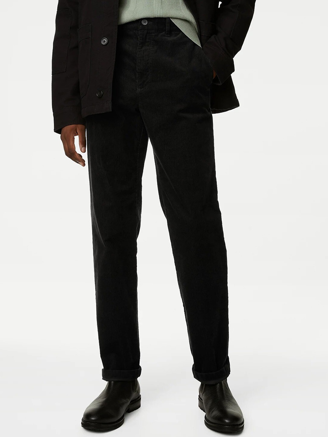 

Marks & Spencer Men Self Design Trousers, Black