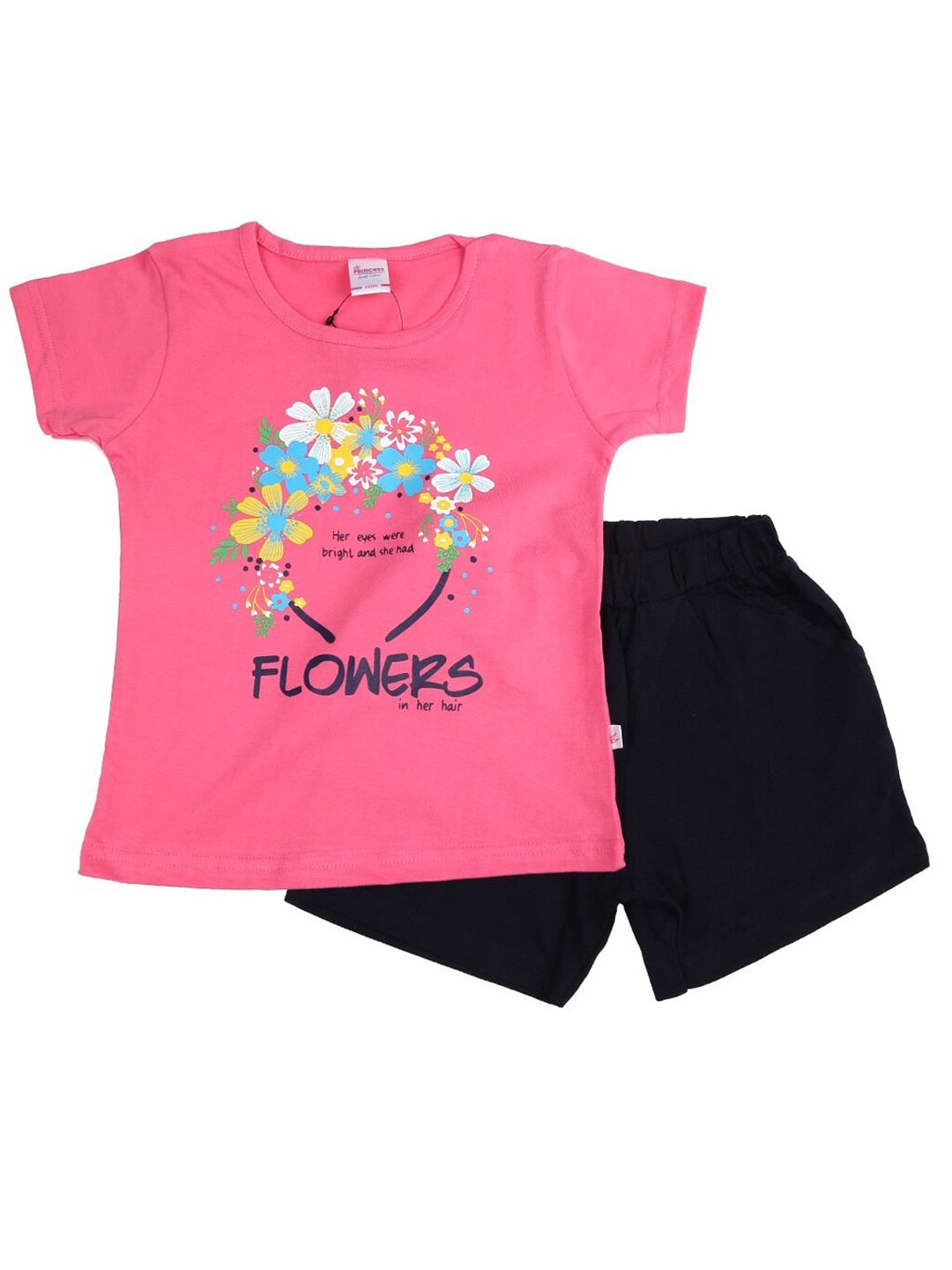 

V-Mart Girls Printed Pure Cotton Top With Shorts, Pink