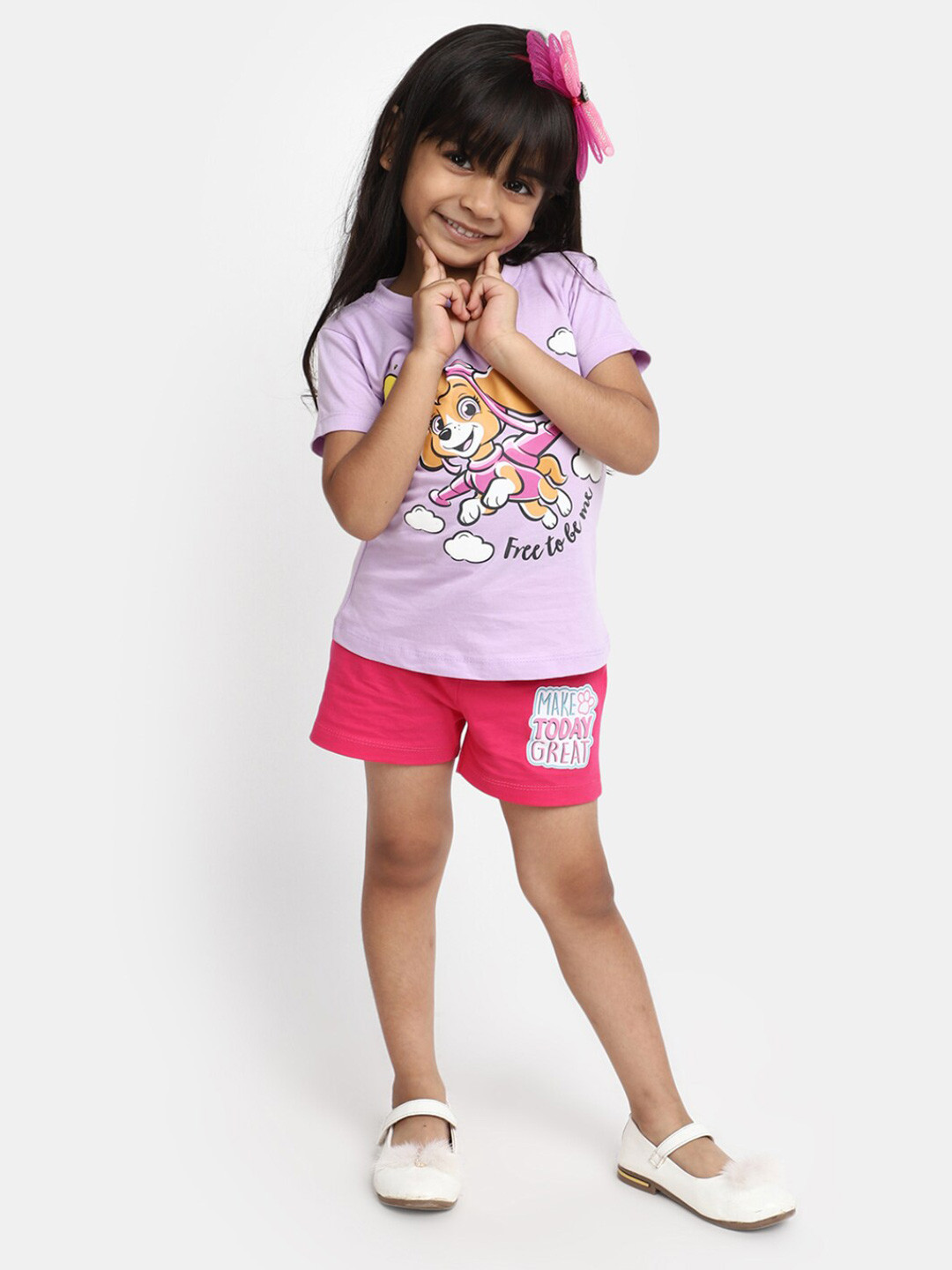 

V-Mart Kids Printed Pure Cotton T-shirt With Shorts, Lavender