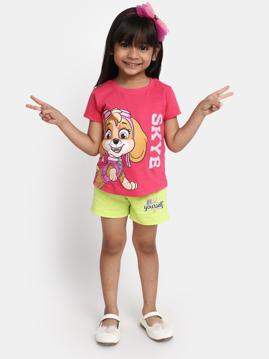 

V-Mart Girls Printed Pure Cotton T-shirt With Shorts, Fuchsia