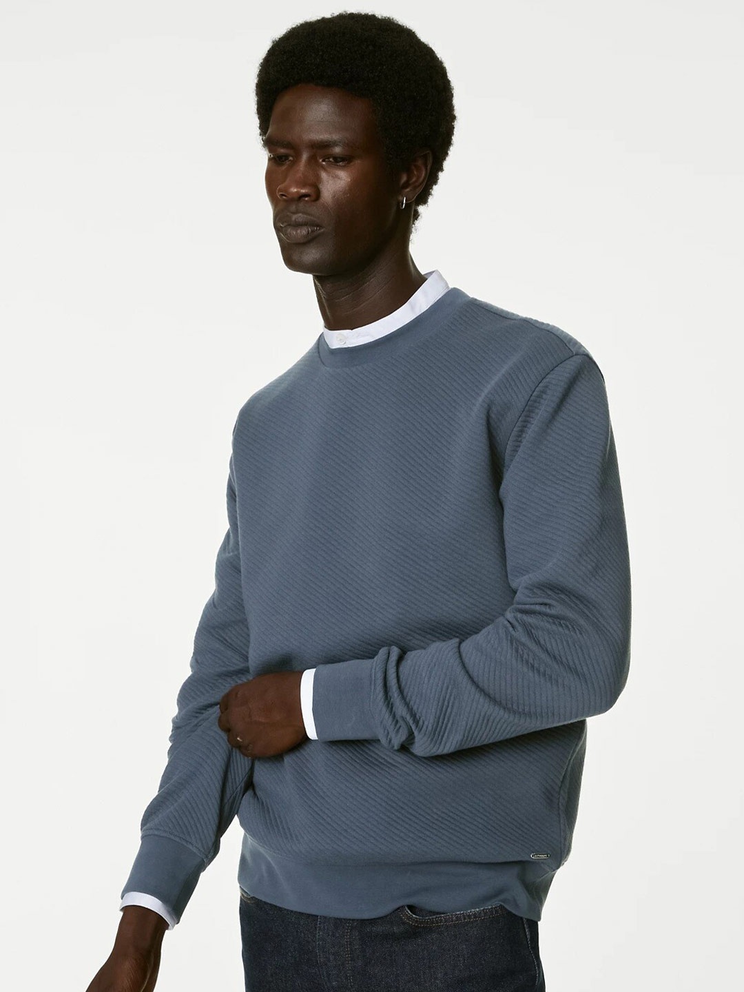 

Marks & Spencer Round Neck Ribbed Pullover Sweatshirt, Blue