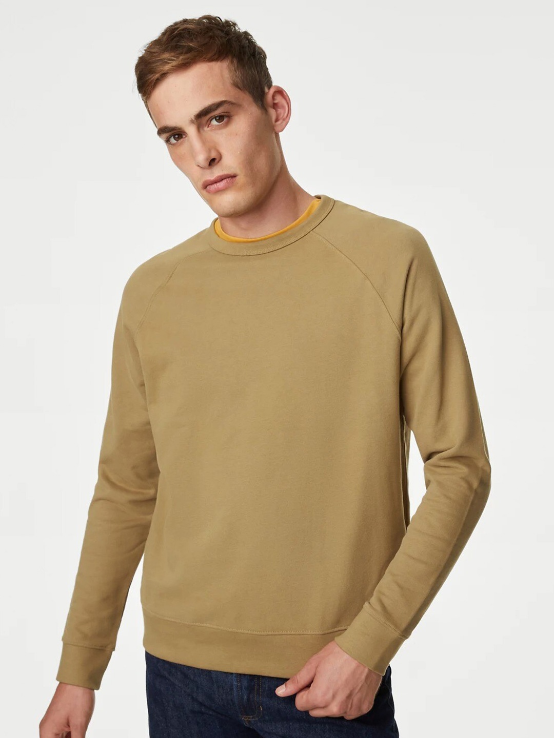 

Marks & Spencer Raglan Sleeves Pure Cotton Pullover Sweatshirt, Brown