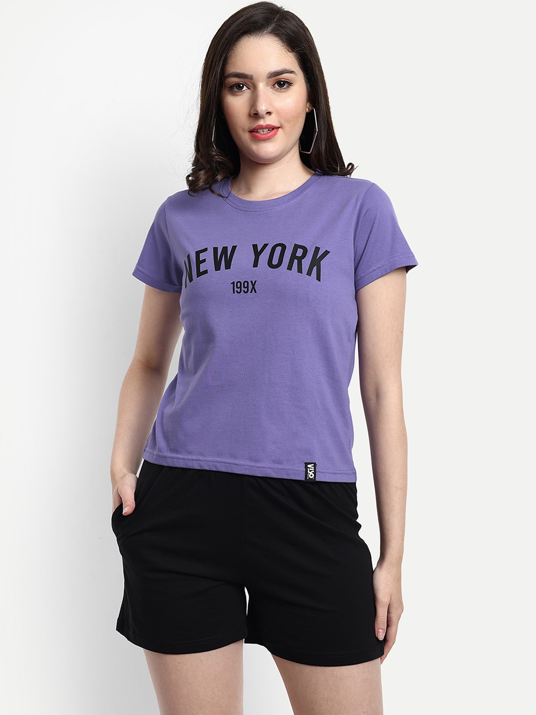 

VISO Printed T-Shirt With Shorts, Purple