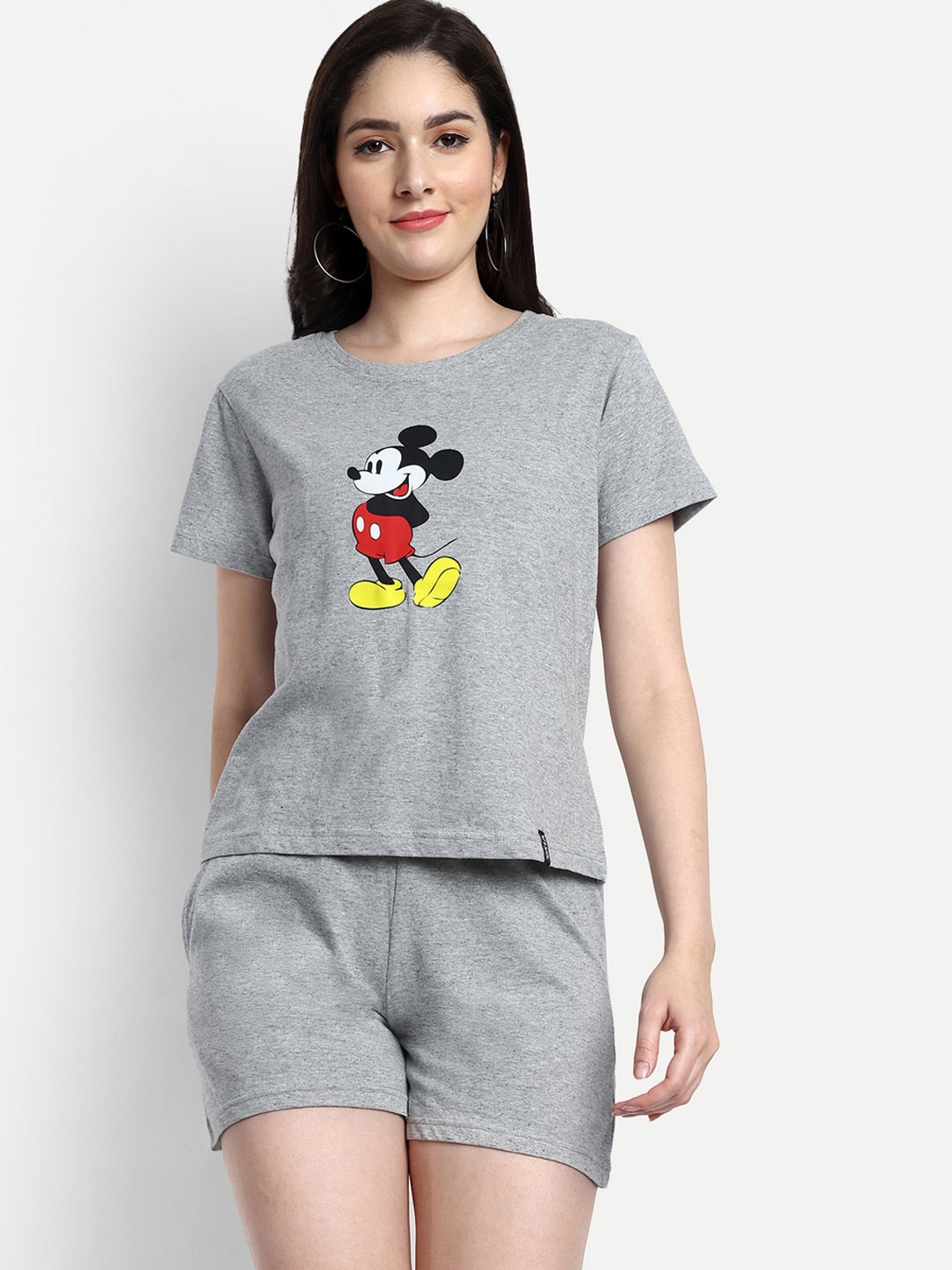 

VISO Mickey Mouse Printed Round Neck T-Shirt & Shorts, Grey