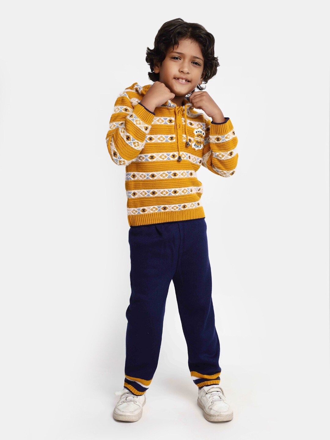 

V-Mart Boys Striped Sweatshirt With Pyjamas, Mustard