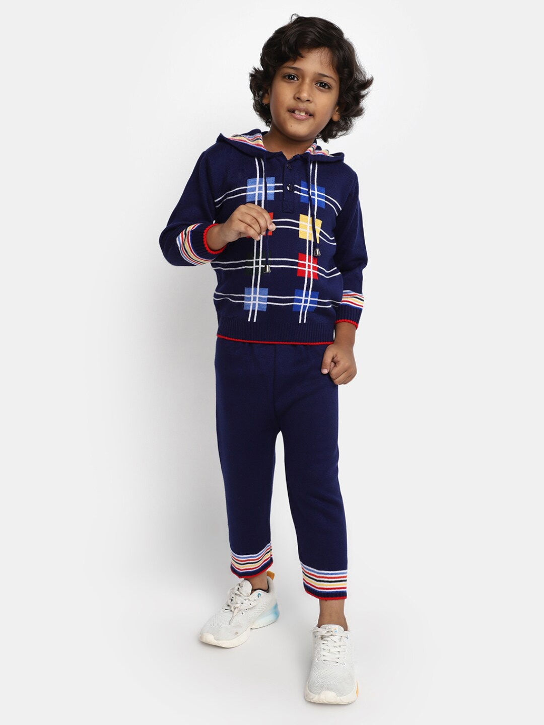 

V-Mart Kids Printed Pure Cotton Hood Coat with Trousers, Blue