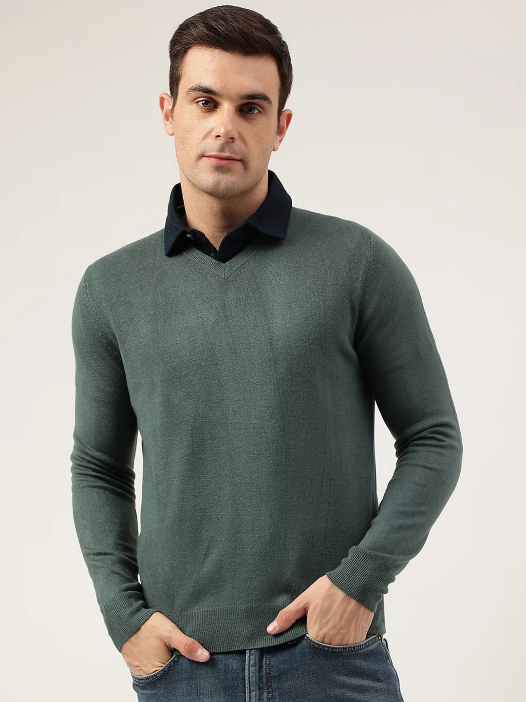 

Marks & Spencer V-Neck Long Sleeve Acrylic Pullover Sweaters, Green