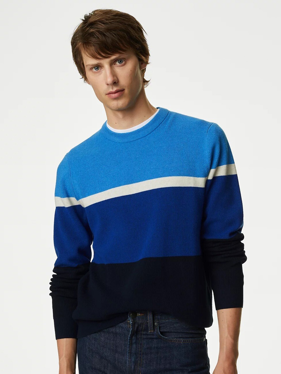 

Marks & Spencer Striped Pullover Sweater, Blue