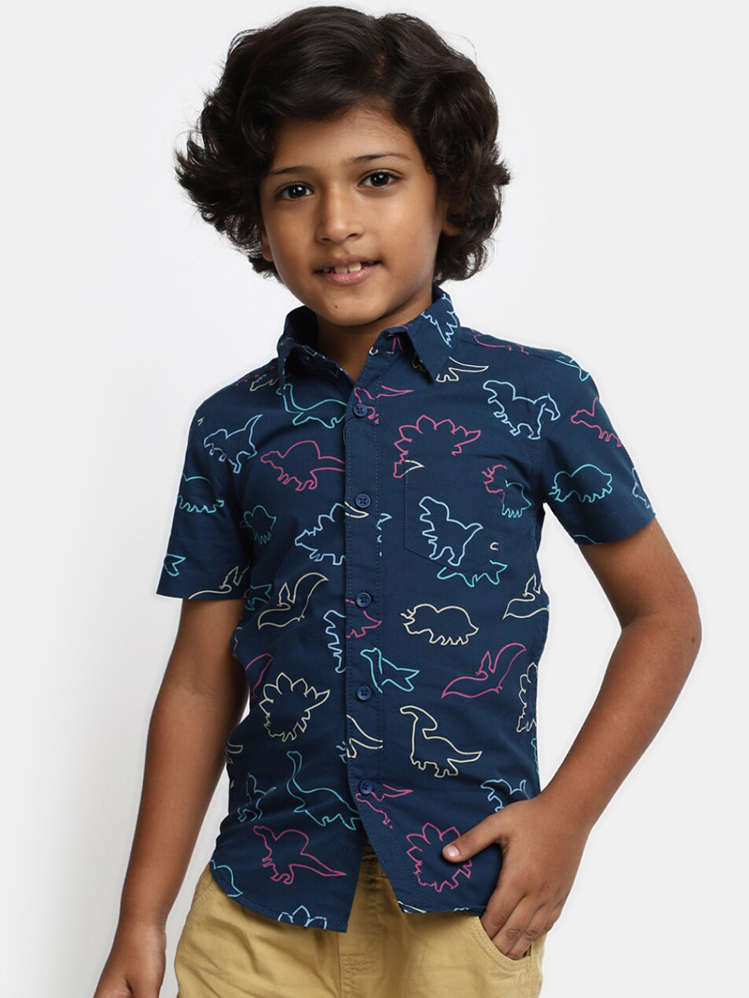 

V-Mart Boys Graphic Printed Cotton Casual Shirt, Blue