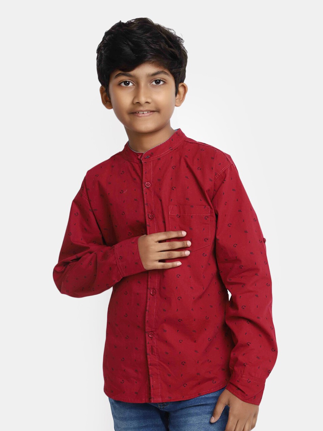 

V-Mart Boys Opaque Printed Casual Shirt, Maroon