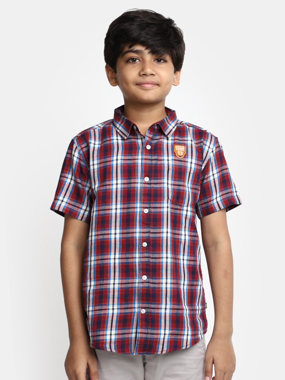 

V-Mart Boys Tartan Checked Cotton Casual Shirt, Maroon