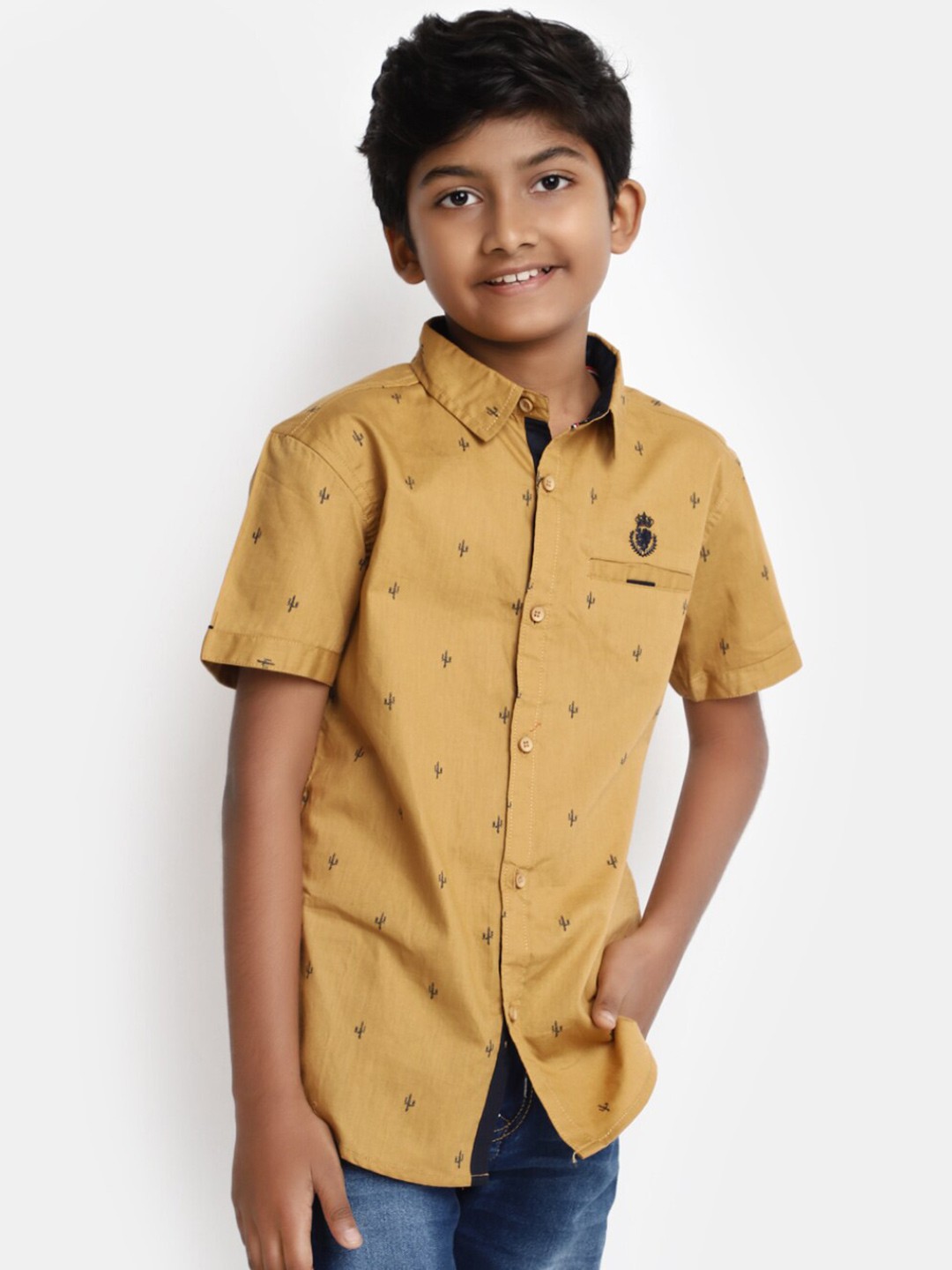

V-Mart Boys Conversational Printed Cotton Casual Shirt, Beige